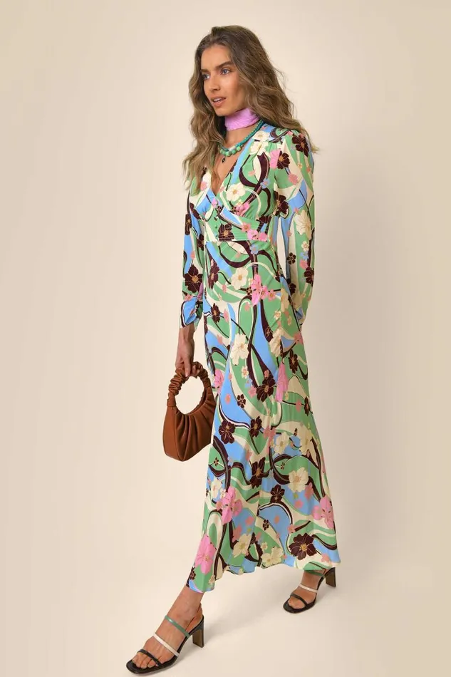 Women Dresses RIXO Selma Tropical Hibiscus Wave Women Dresses RIXO Selma Tropical Hibiscus Wave