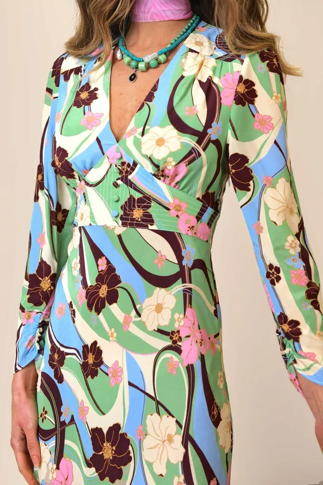 Women Dresses RIXO Selma Tropical Hibiscus Wave Women Dresses RIXO Selma Tropical Hibiscus Wave