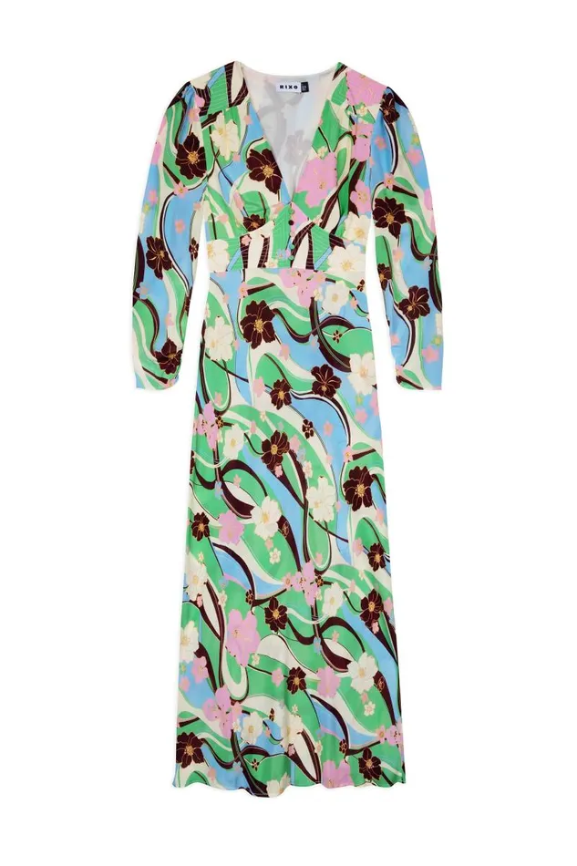 Women Dresses RIXO Selma Tropical Hibiscus Wave Women Dresses RIXO Selma Tropical Hibiscus Wave