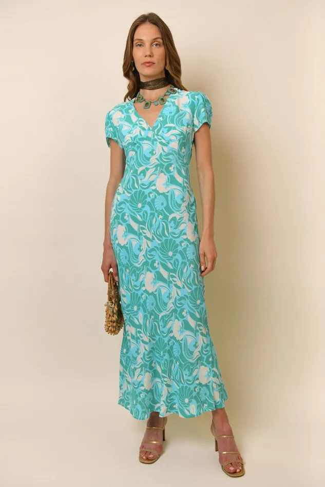 Women Dresses RIXO Tallulah Green Abstract Shells