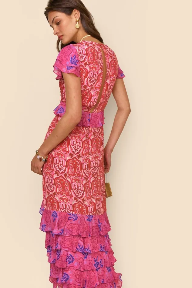 Women Dresses RIXO Thanvi Woodblock Pink Mix Women Dresses RIXO Thanvi Woodblock Pink Mix