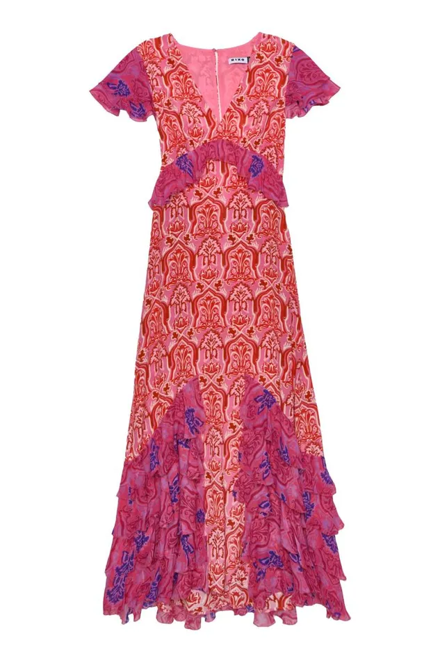Women Dresses RIXO Thanvi Woodblock Pink Mix Women Dresses RIXO Thanvi Woodblock Pink Mix