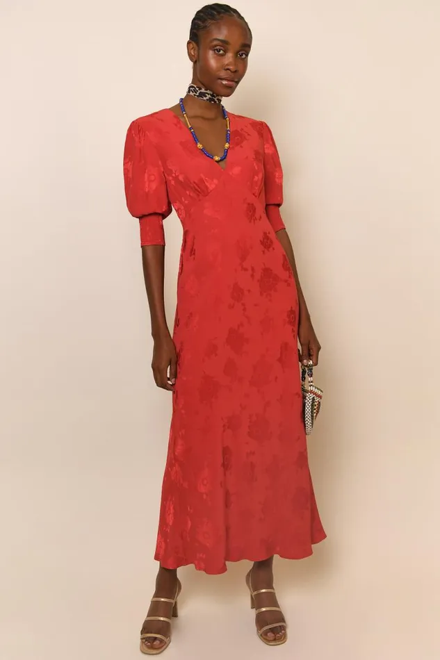Women Dresses RIXO Zadie Red Poppy Jacquard