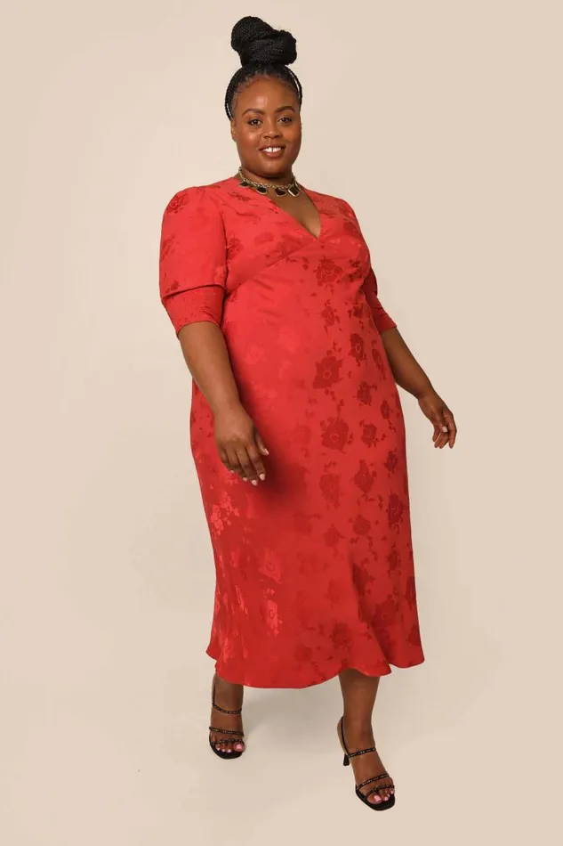 Women Dresses RIXO Zadie Red Poppy Jacquard Women Dresses RIXO Zadie Red Poppy Jacquard