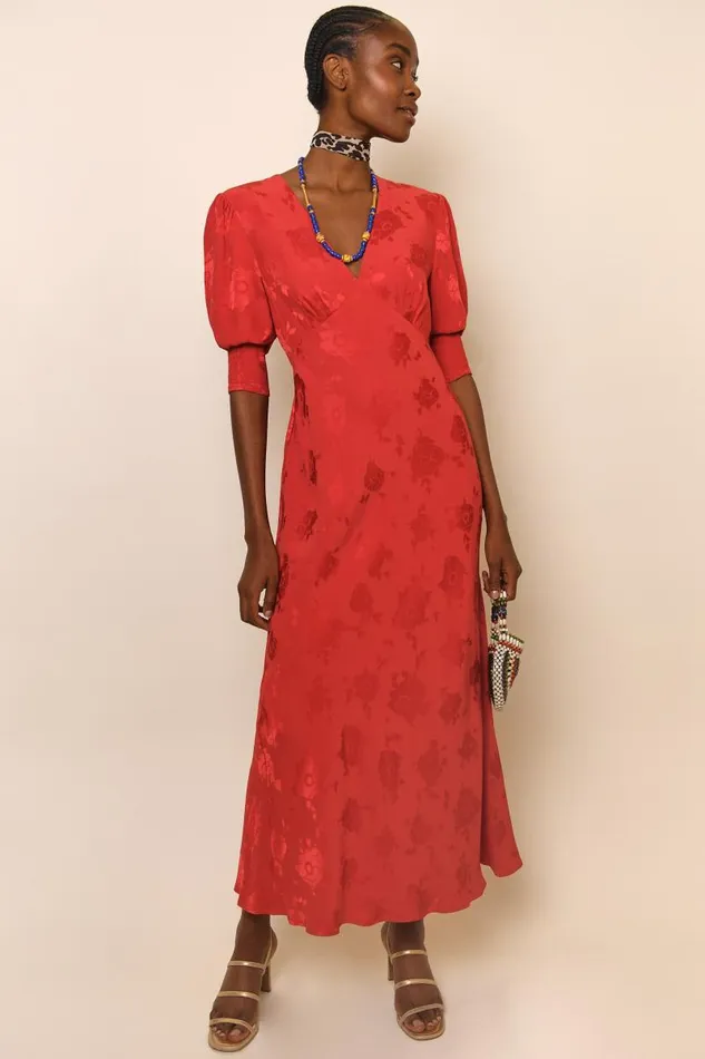 Women Dresses RIXO Zadie Red Poppy Jacquard Women Dresses RIXO Zadie Red Poppy Jacquard