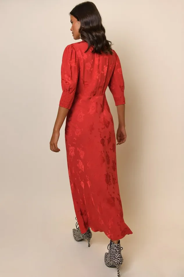Women Dresses RIXO Zadie Red Poppy Jacquard Women Dresses RIXO Zadie Red Poppy Jacquard