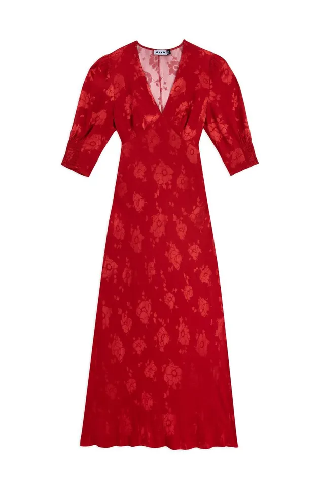 Women Dresses RIXO Zadie Red Poppy Jacquard Women Dresses RIXO Zadie Red Poppy Jacquard