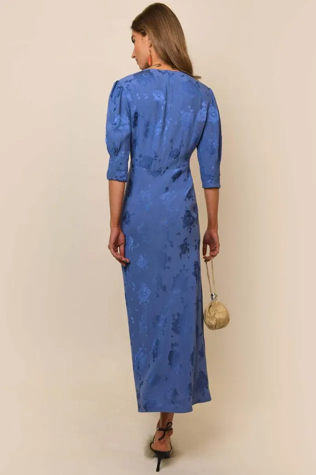 Women Dresses RIXO Zadie Steel Blue Poppy Jacquard Women Dresses RIXO Zadie Steel Blue Poppy Jacquard