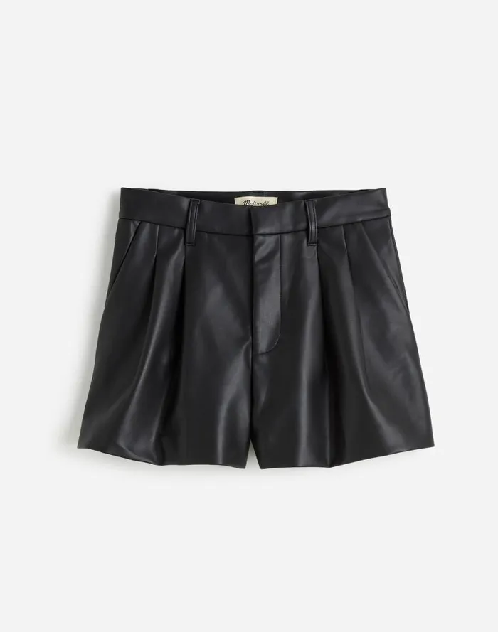 Women Easy Pleated Trouser Shorts In Faux Leather Black Madewell Shorts