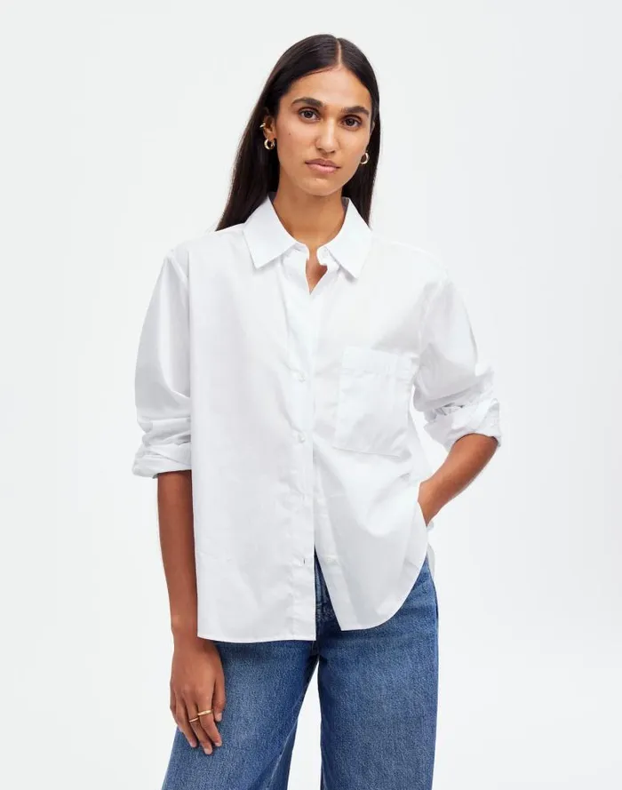 Women Easy YNeck ButtonUp Shirt Eyelet White Madewell Tops and Shirts