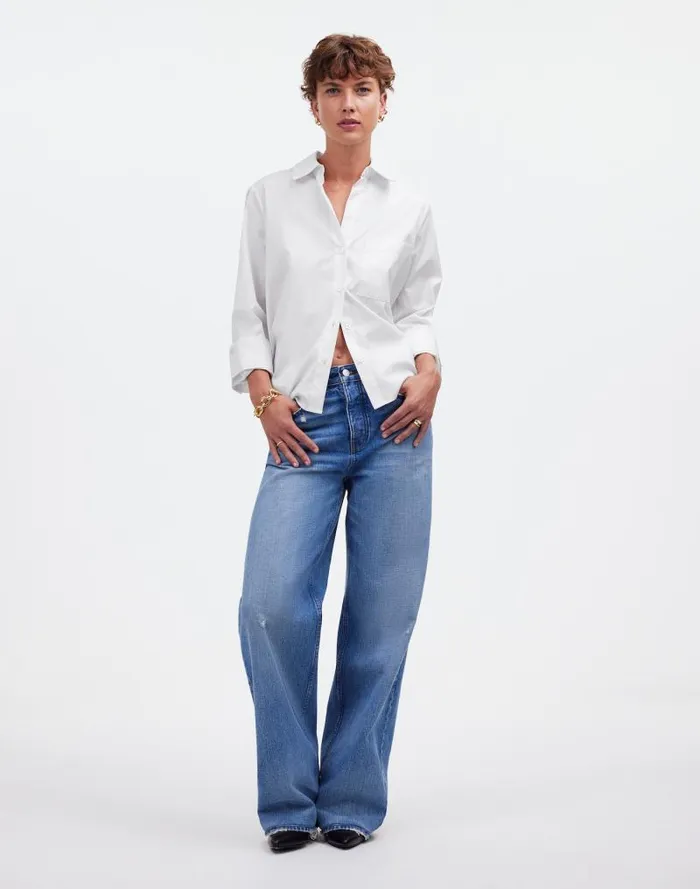 Women Easy YNeck ButtonUp Shirt Eyelet White Madewell Tops and Shirts
