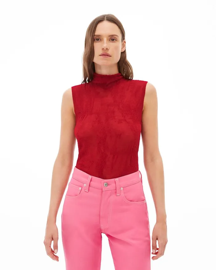Women Elasticated Wool Sleeveless TNeck Sweater Lava Helmut Lang Sweaters