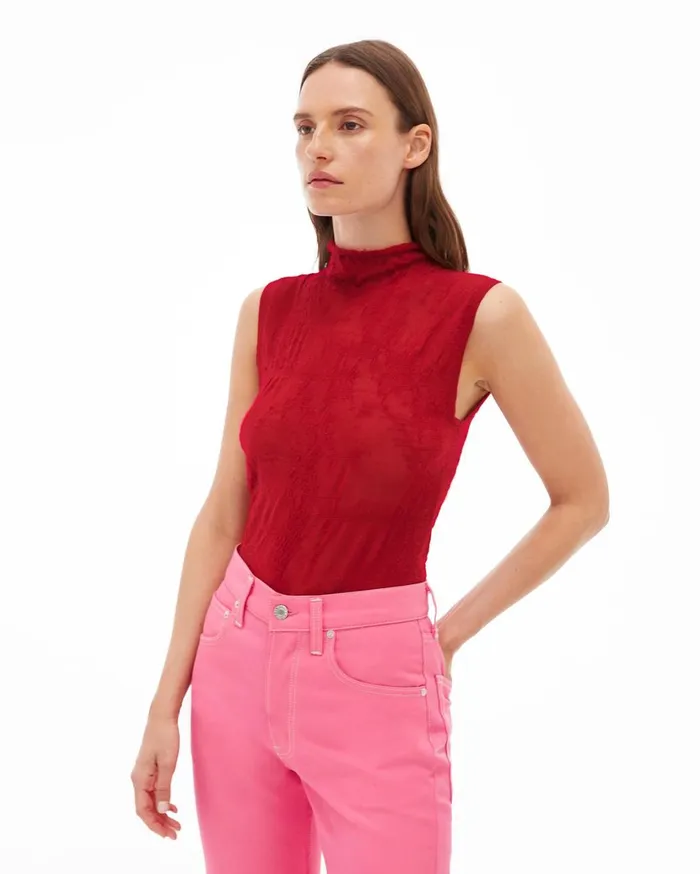 Women Elasticated Wool Sleeveless TNeck Sweater Lava Helmut Lang Sweaters