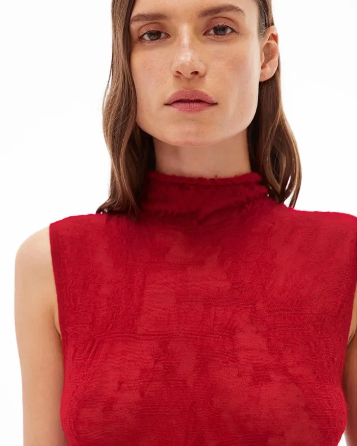 Women Elasticated Wool Sleeveless TNeck Sweater Lava Helmut Lang Sweaters