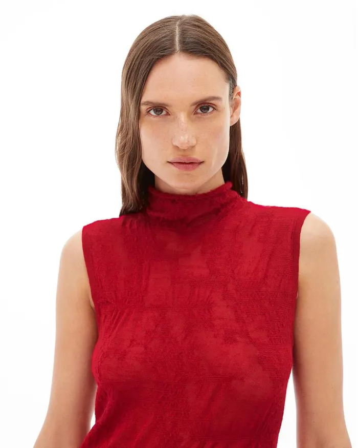Women Elasticated Wool Sleeveless TNeck Sweater Lava Helmut Lang Sweaters