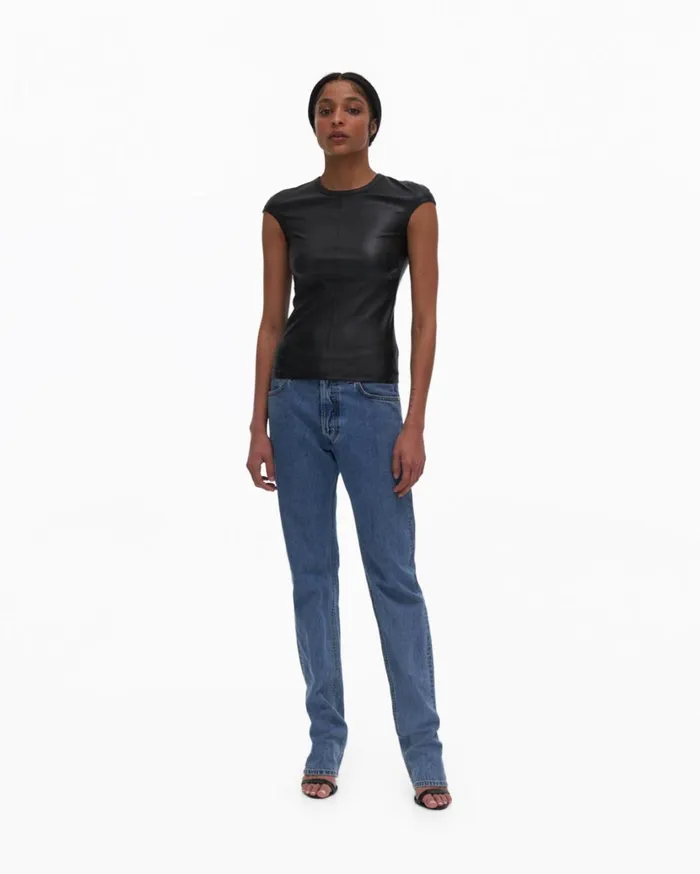 Women Faux Leather Top Black Helmut Lang Tops