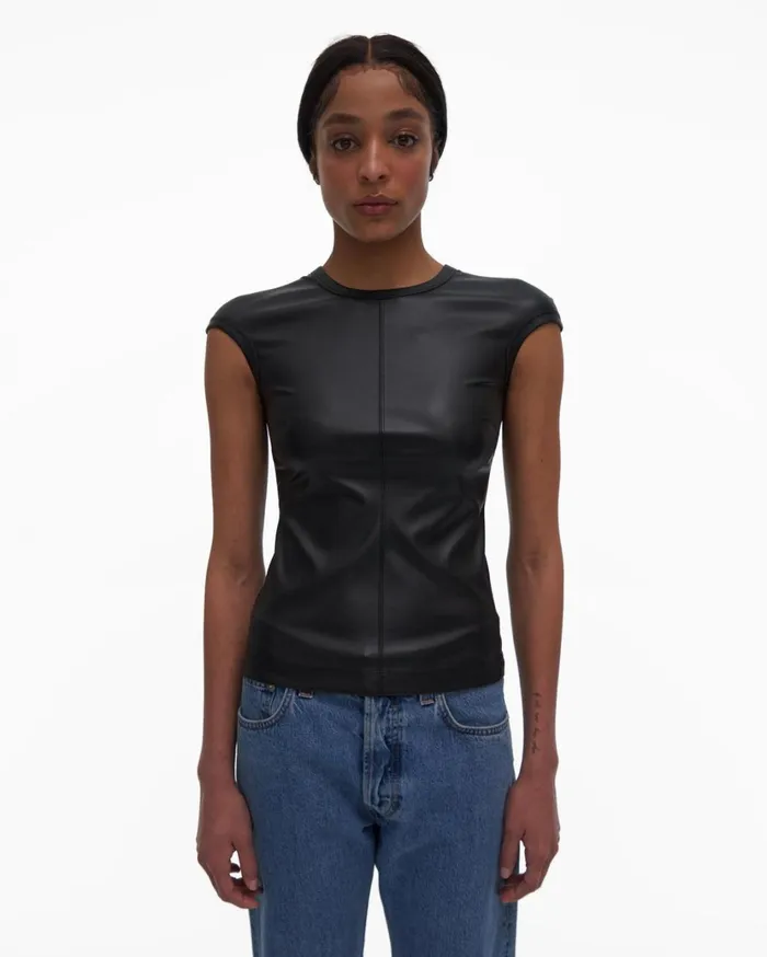 Women Faux Leather Top Black Helmut Lang Tops