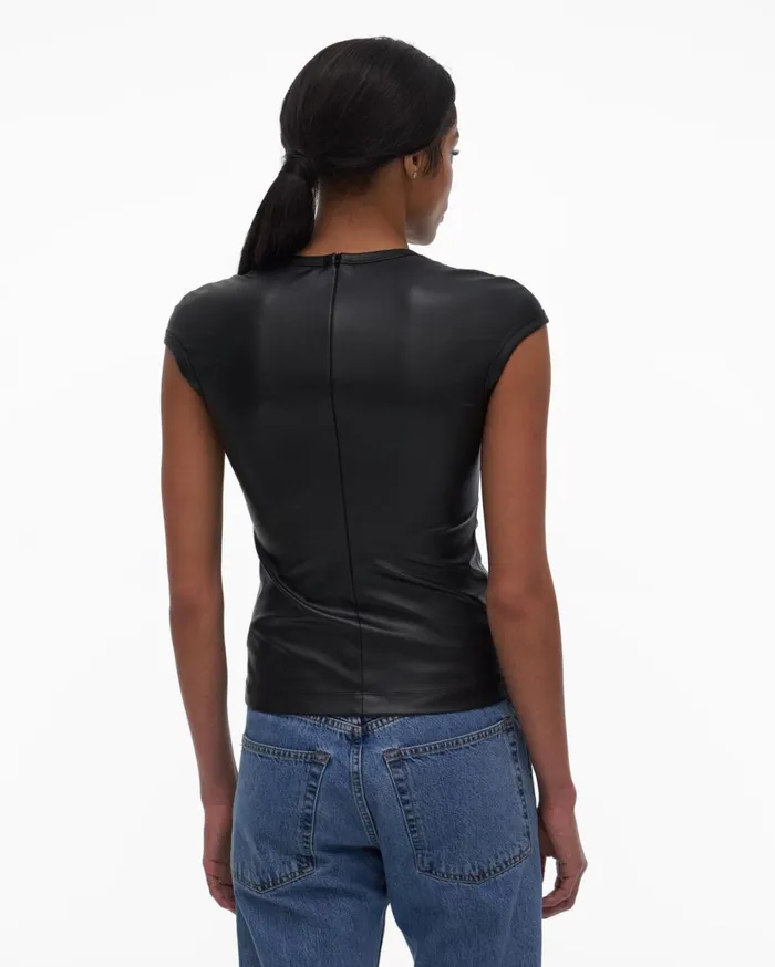 Women Faux Leather Top Black Helmut Lang Tops