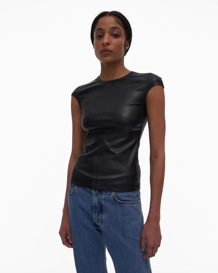 Women Faux Leather Top Black Helmut Lang Tops