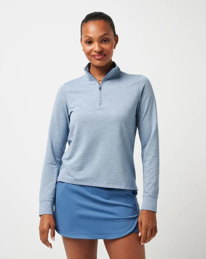 Women FEATHERWEIGHT ACTIVE QUARTER ZIP Heather Copen Blue TravisMathew Hoodies and Pullovers