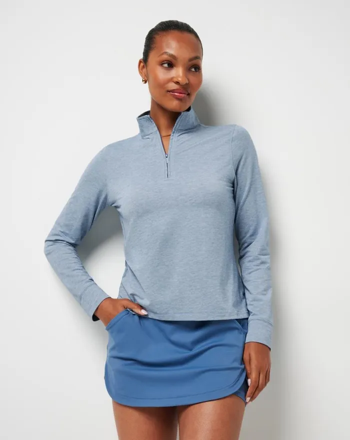 Women FEATHERWEIGHT ACTIVE QUARTER ZIP Heather Copen Blue TravisMathew Hoodies and Pullovers