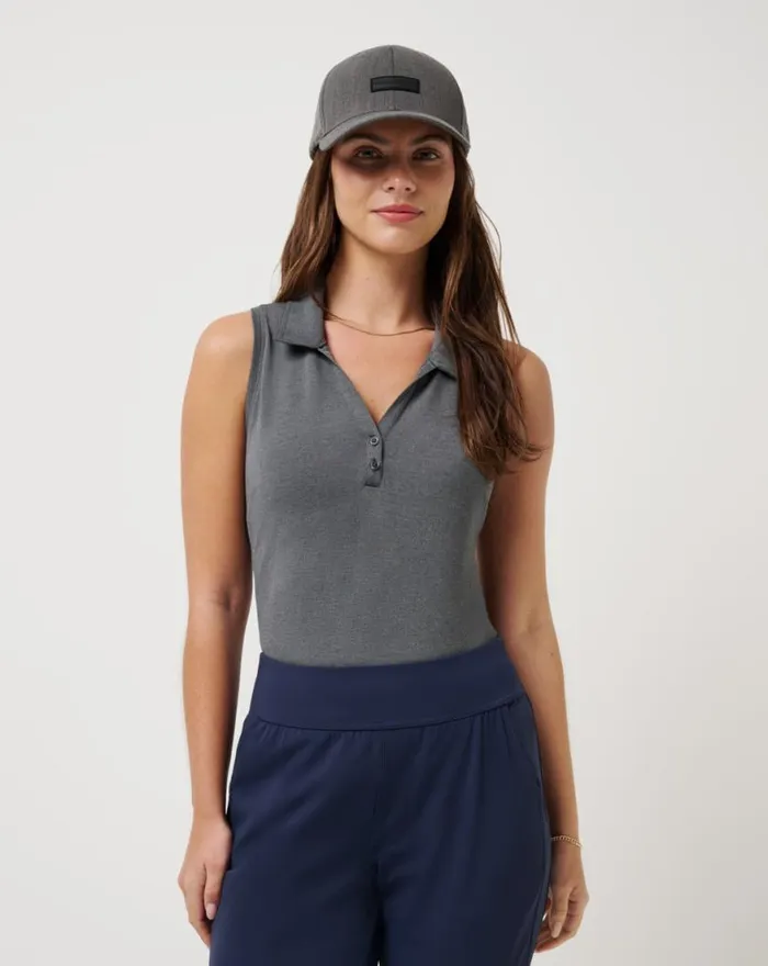 Women FEATHERWEIGHT ACTIVE SLEEVELESS POLO 20 Heather Black TravisMathew Polos Women FEATHERWEIGHT ACTIVE SLEEVELESS POLO 20 Heather Black TravisMathew Polos