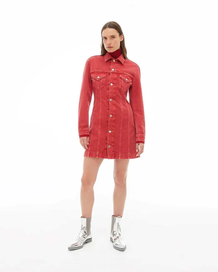 Women Femme Trucker Dress Acc Oxidized Red Stone Helmut Lang Dresses and Skirts