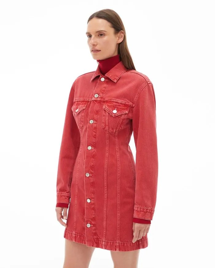 Women Femme Trucker Dress Acc Oxidized Red Stone Helmut Lang Dresses and Skirts