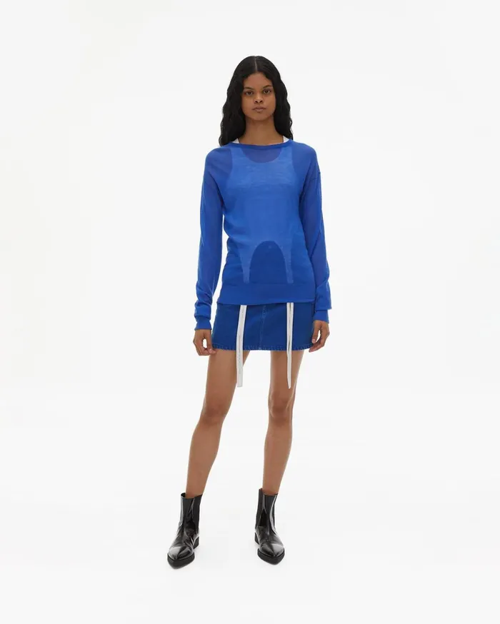 Women Fine Cashmere Crewneck Azurite Helmut Lang Sweaters