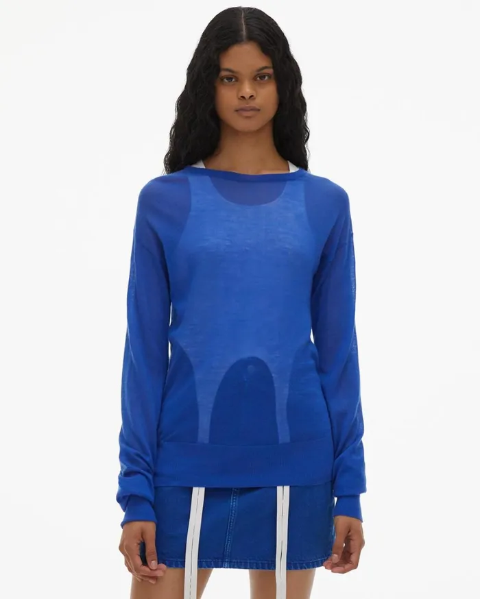 Women Fine Cashmere Crewneck Azurite Helmut Lang Sweaters