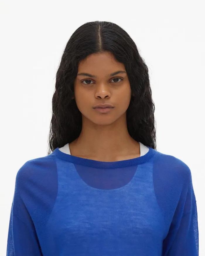 Women Fine Cashmere Crewneck Azurite Helmut Lang Sweaters