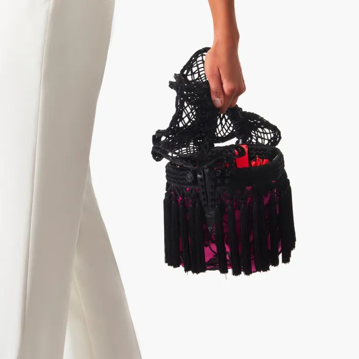 Women Flamencaba Mini Top Handle Bag 8211 Satin Feria Embroidery And Pompoms 8211 Black Black Christian Louboutin Top Handles