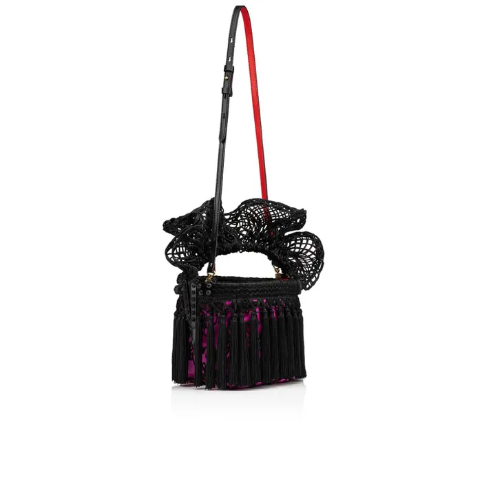 Women Flamencaba Mini Top Handle Bag 8211 Satin Feria Embroidery And Pompoms 8211 Black Black Christian Louboutin Top Handles