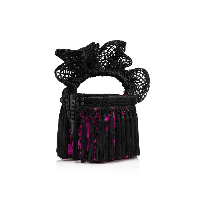 Women Flamencaba Mini Top Handle Bag 8211 Satin Feria Embroidery And Pompoms 8211 Black Black Christian Louboutin Top Handles