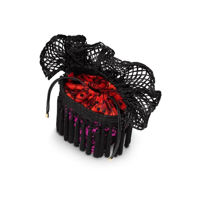 Women Flamencaba Mini Top Handle Bag 8211 Satin Feria Embroidery And Pompoms 8211 Black Black Christian Louboutin Top Handles