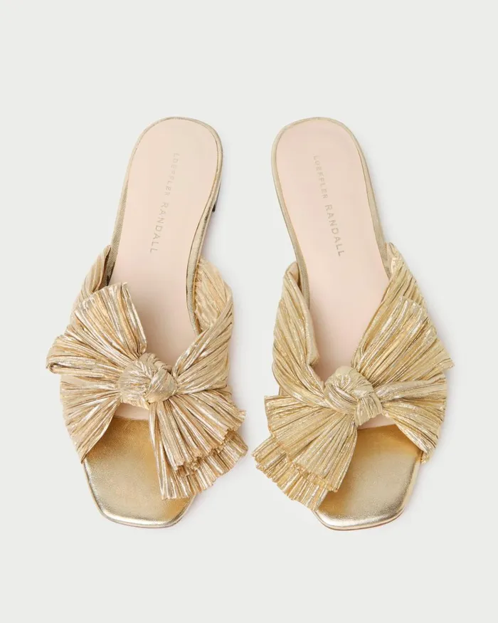 Women Flat Sandals Loeffler Randall Daphne Gold Pleated Slide
