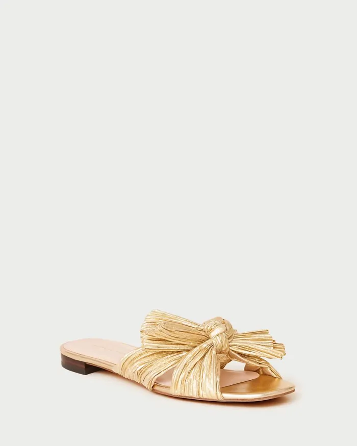 Women Flat Sandals Loeffler Randall Daphne Gold Pleated Slide Women Flat Sandals Loeffler Randall Daphne Gold Pleated Slide