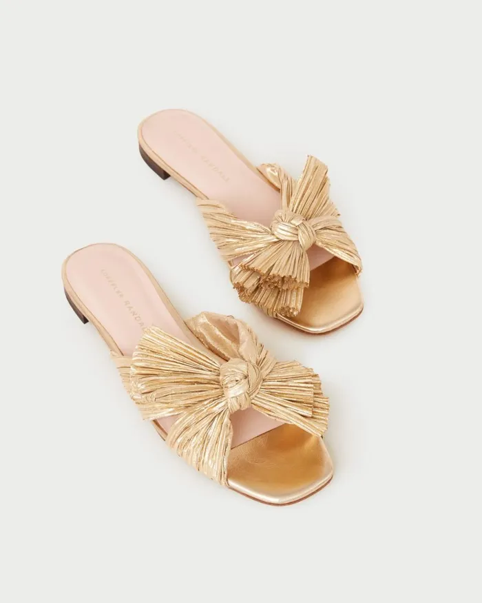 Women Flat Sandals Loeffler Randall Daphne Gold Pleated Slide Women Flat Sandals Loeffler Randall Daphne Gold Pleated Slide