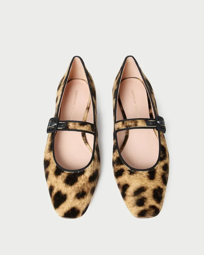 Women Flats and Loafers Loeffler Randall Ginger Leopard Velvet Mary Jane