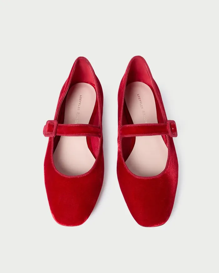 Women Flats and Loafers Loeffler Randall Ginger Red Velvet Mary Jane