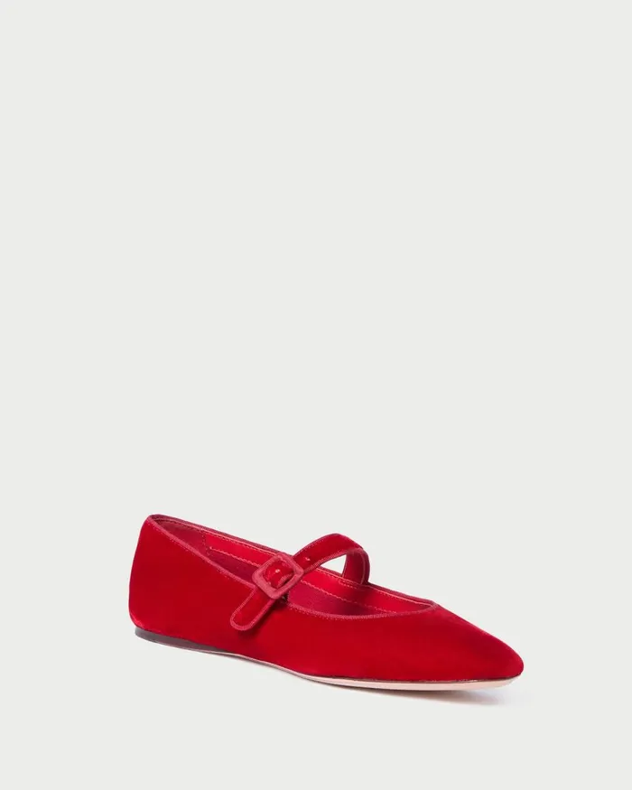 Women Flats and Loafers Loeffler Randall Ginger Red Velvet Mary Jane