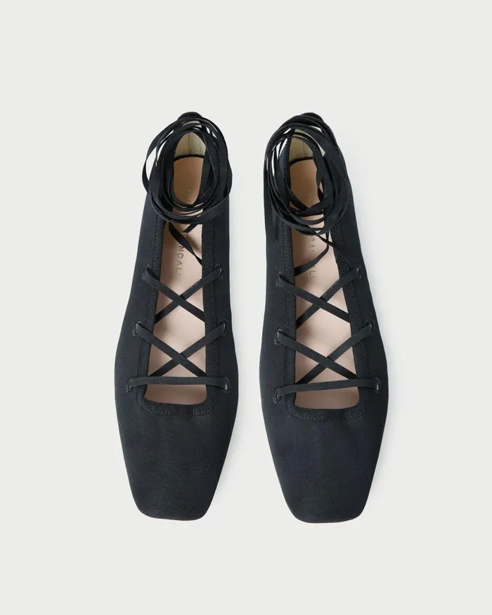 Women Flats and Loafers Loeffler Randall Louisa Black LaceUp Ballet Flat
