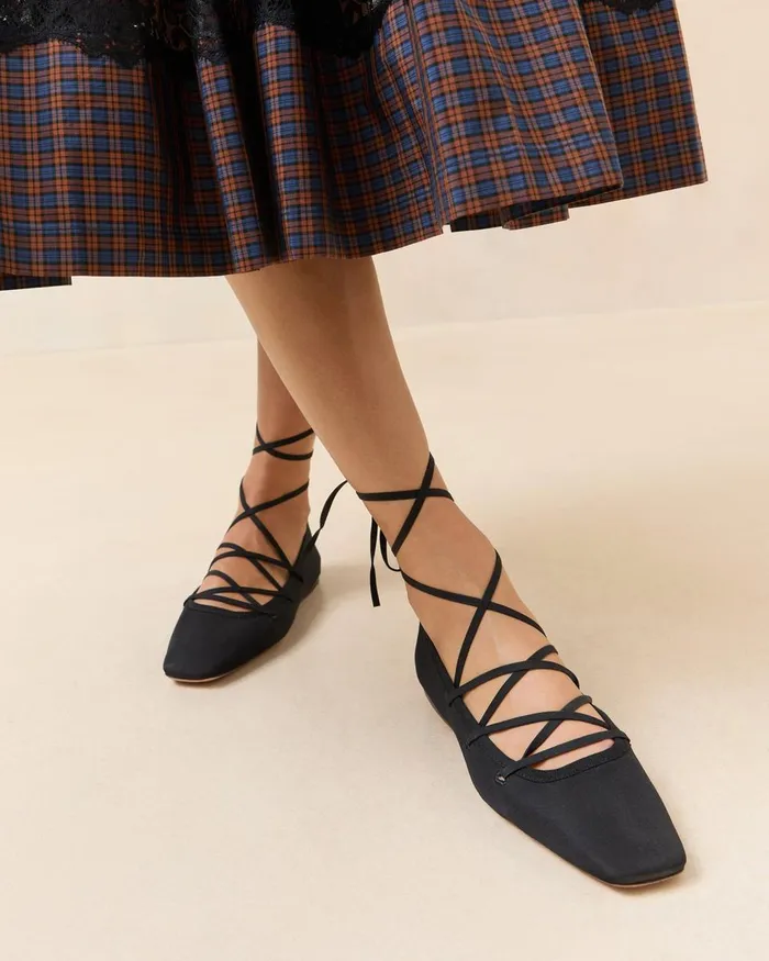 Women Flats and Loafers Loeffler Randall Louisa Black LaceUp Ballet Flat