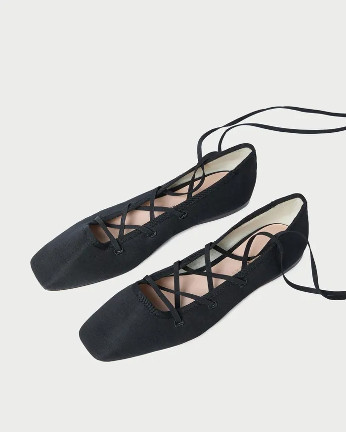 Women Flats and Loafers Loeffler Randall Louisa Black LaceUp Ballet Flat