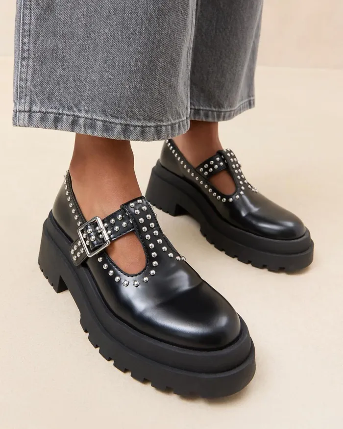 Women Flats and Loafers Loeffler Randall Verona BlackSilver Mary Jane