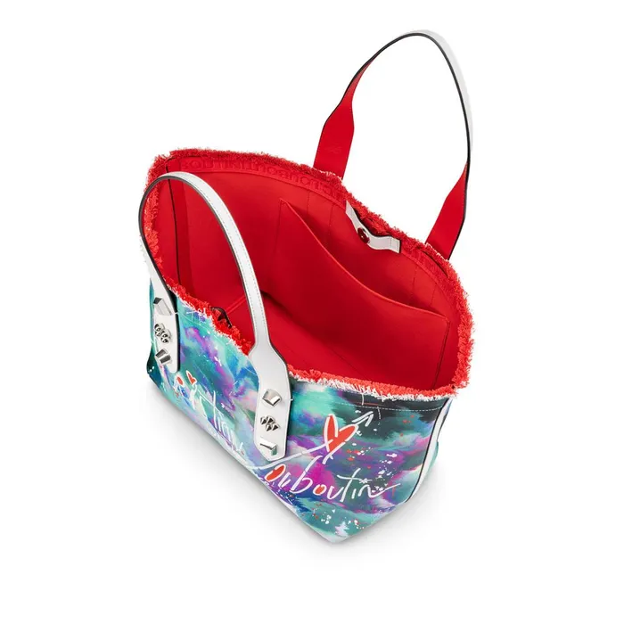 Women Frangibus Medium Tote Bag 8211 Canva Melancholia Print Calf Leather And Spikes 8211 Multicolor Multicolor Christian Louboutin Shoulder Bags