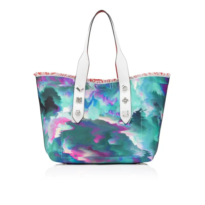 Women Frangibus Medium Tote Bag 8211 Canva Melancholia Print Calf Leather And Spikes 8211 Multicolor Multicolor Christian Louboutin Shoulder Bags