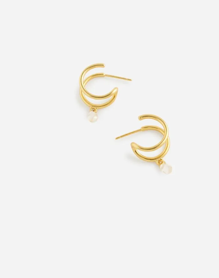 Women Glass Bead Double Hoop Earrings Vintage Gold Madewell Jewelry