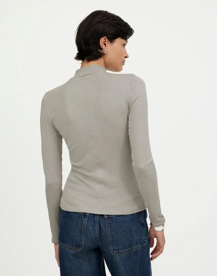 Women Heathered Drapey Rib LongSleeve Mockneck Top Hthr Steel Morning Madewell Tees