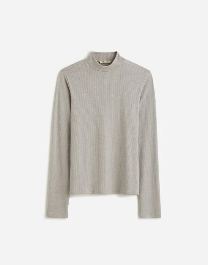 Women Heathered Drapey Rib LongSleeve Mockneck Top Hthr Steel Morning Madewell Tees